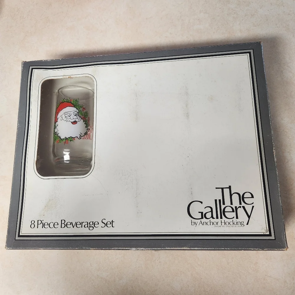 70s Set Anchor Hocking Winking Santa Glass Tumblers Hostess Box Merry Christmas - Picture 5 of 10